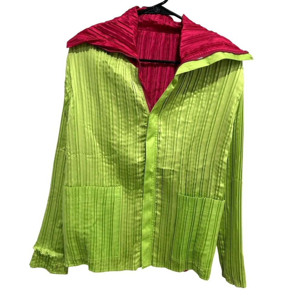 Reversible Julia Lane Pleated Jacket Green Pink Lightweight Sz Large